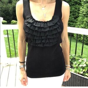 EUC White House Black Market Black Ruffled Tank Top Women’s Size M